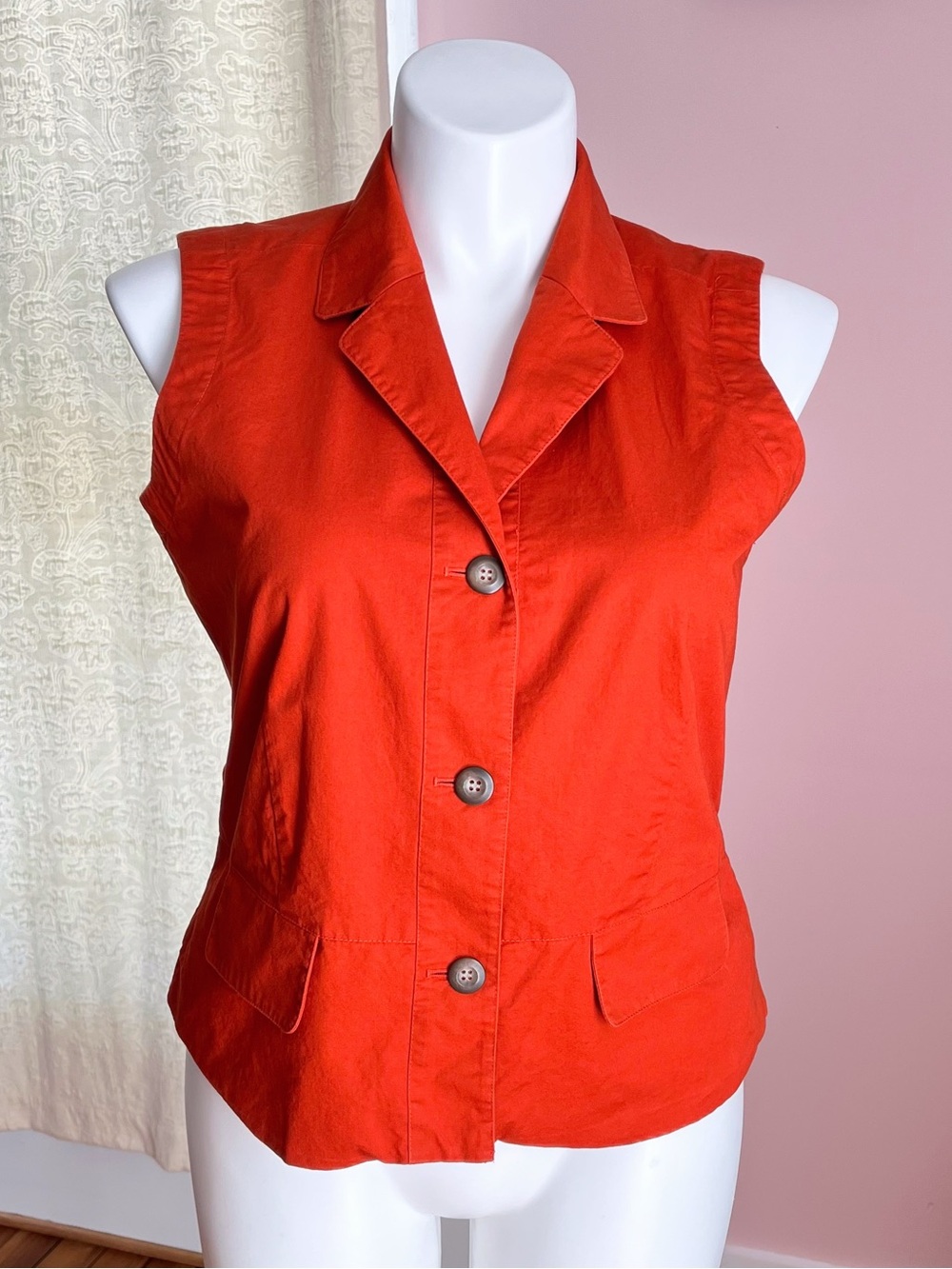 90s Orange Sleeveless Button-Up Blouse